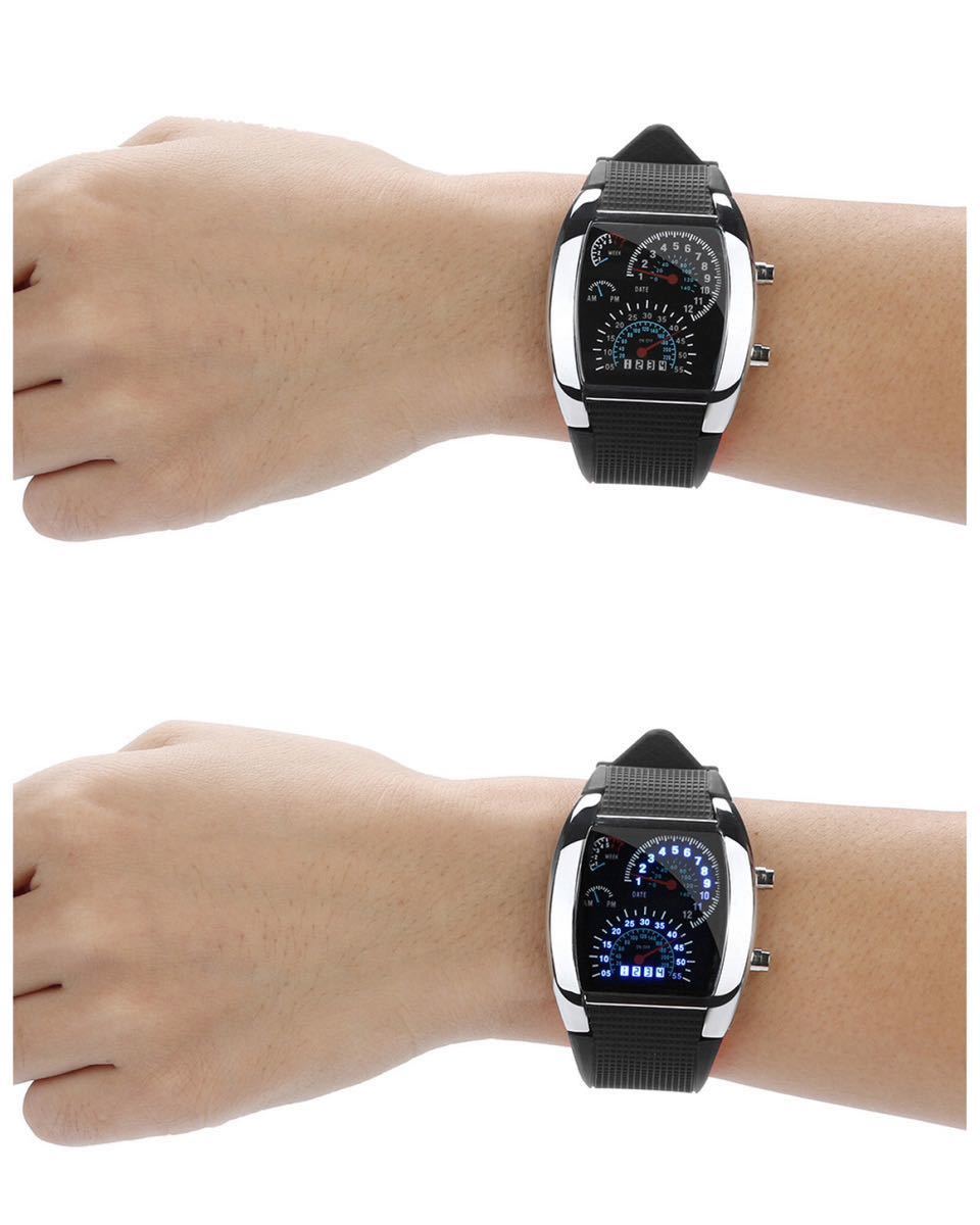 腕時計 デジタル腕時計 時計 LED スポーツ時計 ゴムベルト ウォッチ デジタルウォッチ カレンダー 日付表示 スピードメーター 2_画像3