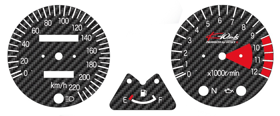 ゼファー1100　カーボン調デカール (No.03F) メーターパネル、燃料計パネル3点セット_画像1