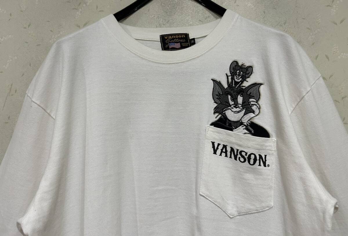 ＊バンソン VANSON×トムとジェリー TOM&JERRY スカル 刺繍 袖ロゴ プリント 長袖 Tシャツ トップス XL　　　　　BJBD.C_画像5