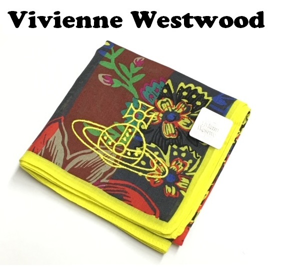 【Vivienne Westwood】(NO.3091）ヴィヴィアンウエストウッド ハンカチ 花柄　イエローORB　未使用　50cm_画像1