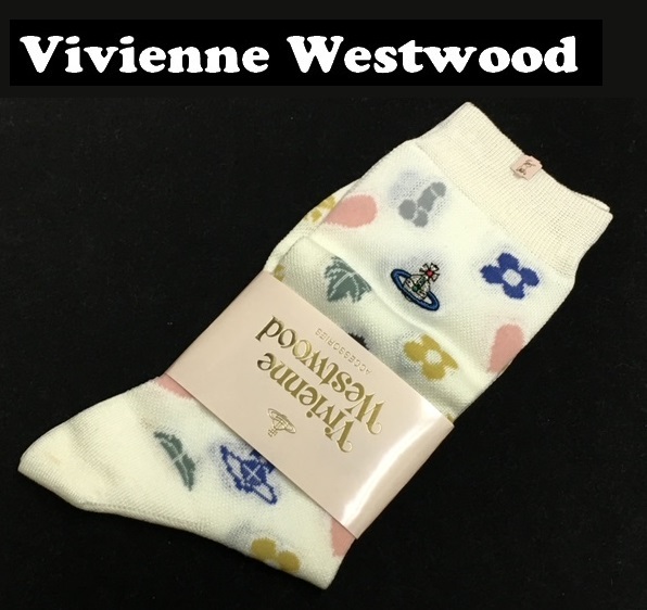 【Vivienne Westwood】(NO.2992）ヴィヴィアンウエストウッド ソックス　靴下　白地　薄手　未使用　23-24cm_画像1