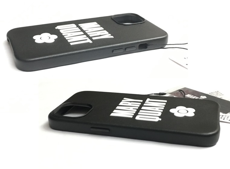【MARY QUANT】(NO.8576) マリークワント iPhoneケース ロゴレザー 牛革 iPhone 13　黒 　未使用　マリクワ モバイルケース_画像4