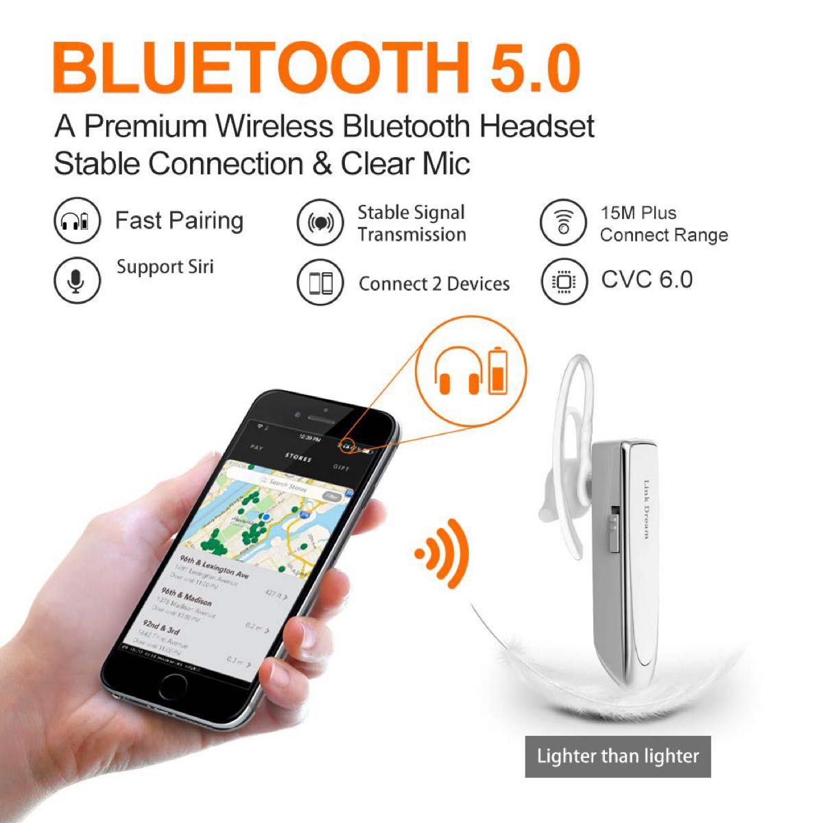 14-27Bluetooth 片耳ハンズフリー通話 1点  ワイヤレスイヤホン 自動ペアリング Bluetooth 耳掛け式 