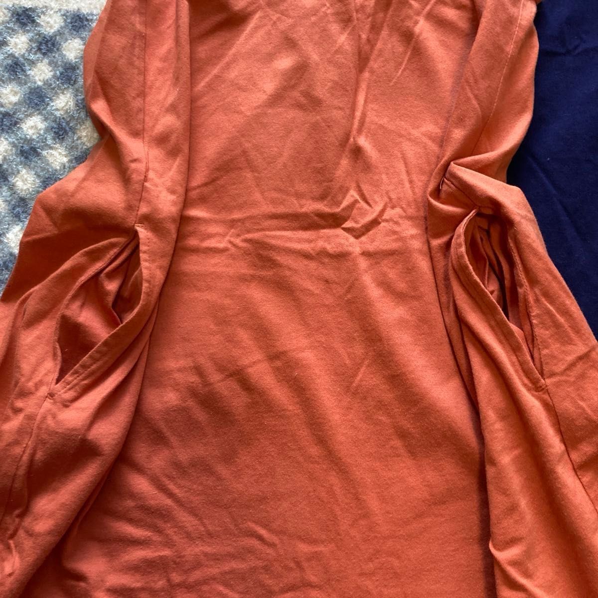 女児  ユニクロ   スムースコットンワンピース    ノースリーブ  120.150  オレンジ、紺色