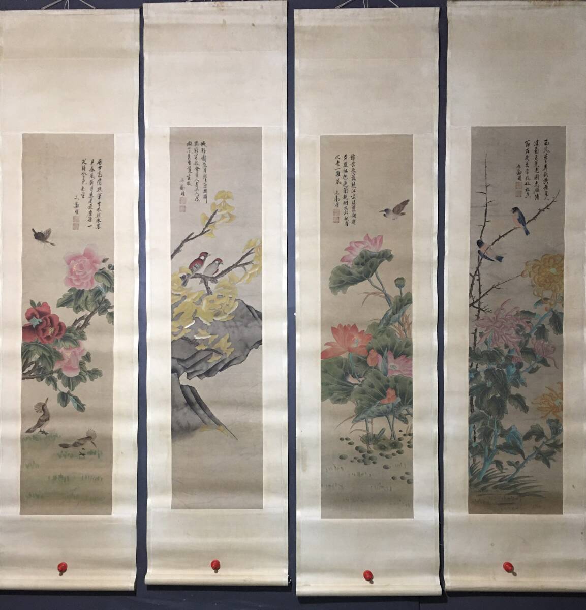 *珍品旧蔵* 明代 画家 書道家 文学者 鑑蔵家 文正明 花鳥畫 手描き 挂軸 極細工 中国古玩 稀少珍品 古美術品 GH0301_画像2