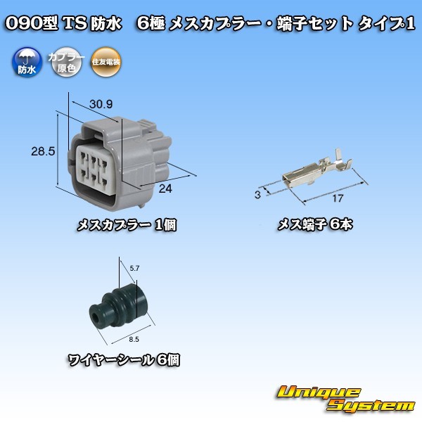 住友電装 090型 TS 防水 6極 メスカプラー・端子セット タイプ1_画像1