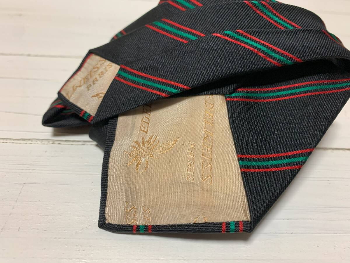 フランス製 エーデルワイス ネクタイ 紺 ネイビー レジメン ストライプ edelweiss necktie made in france シルク silk_画像4