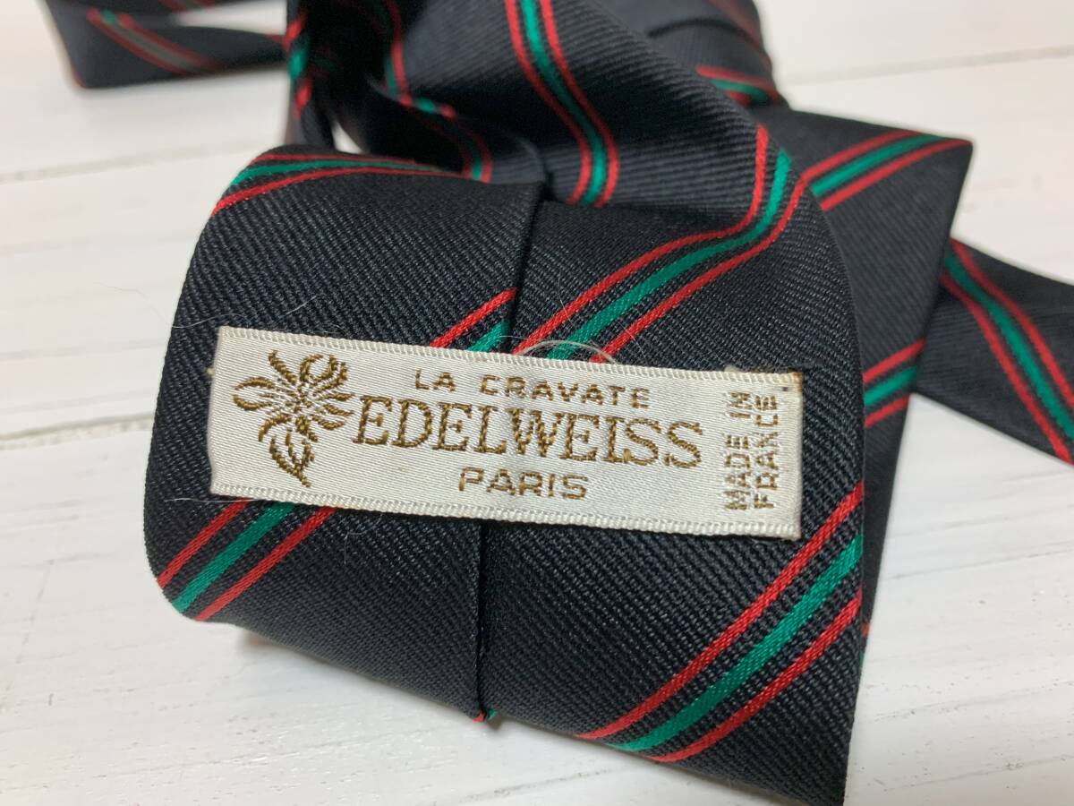 フランス製 エーデルワイス ネクタイ 紺 ネイビー レジメン ストライプ edelweiss necktie made in france シルク silk_画像5