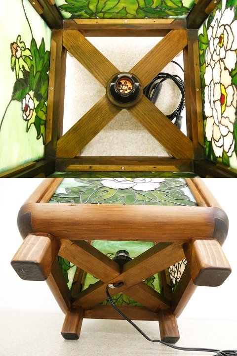 0 stained glass lamp with a paper shade desk light floral print wooden line light stand light Japanese style interior lighting night stand lamp height approximately 50cm