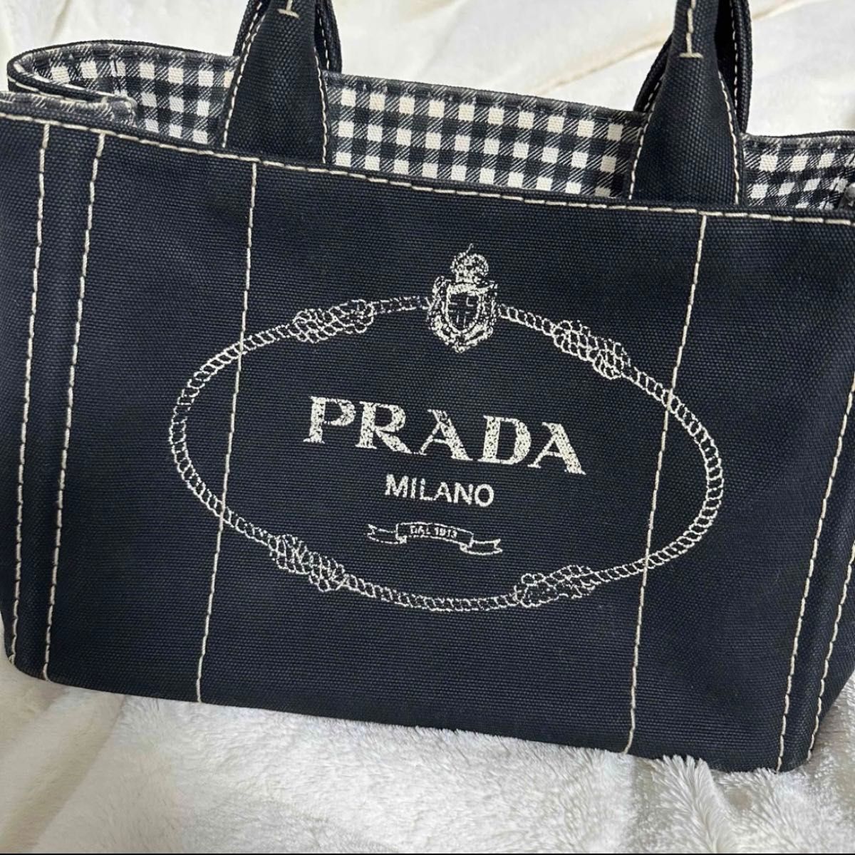 PRADA カナパ ギンガムチェック NERO 2way ハンドバッグ ショルダーバッグ