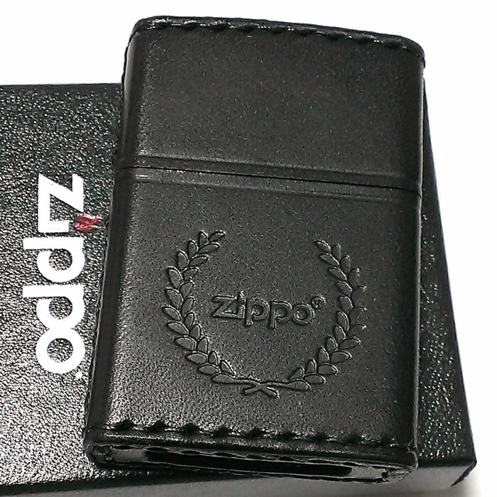 ZIPPO ライター 革巻き ブラック ジッポ ロゴデザイン レザー シンプル 本牛革 黒 かっこいい 皮 メンズ 渋い_画像1