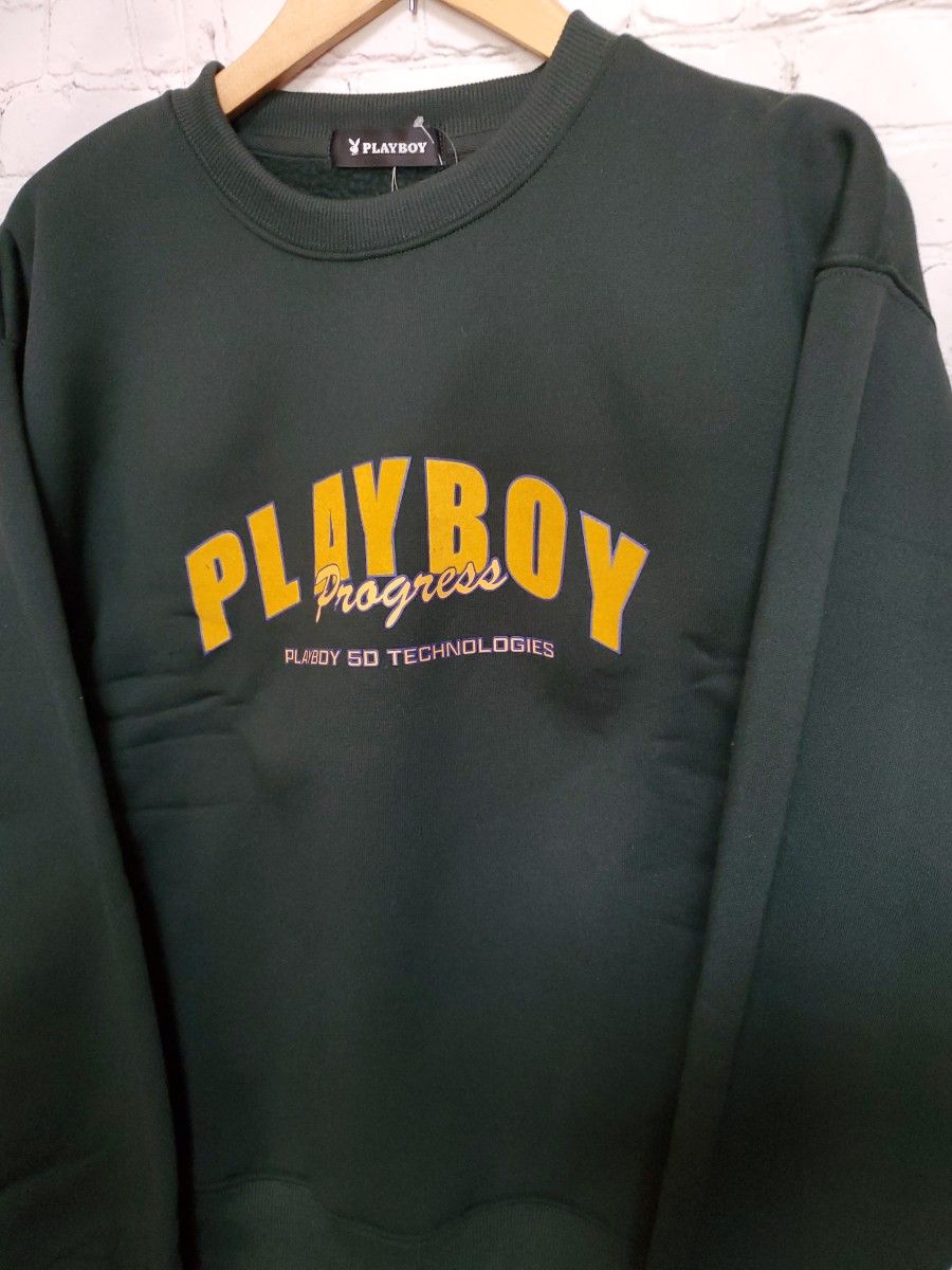 PLAYBOY(プレイボーイ)　Lサイズ　グリーン　深緑　トレーナー スウェット スウェット トレーナー プリント ストリート