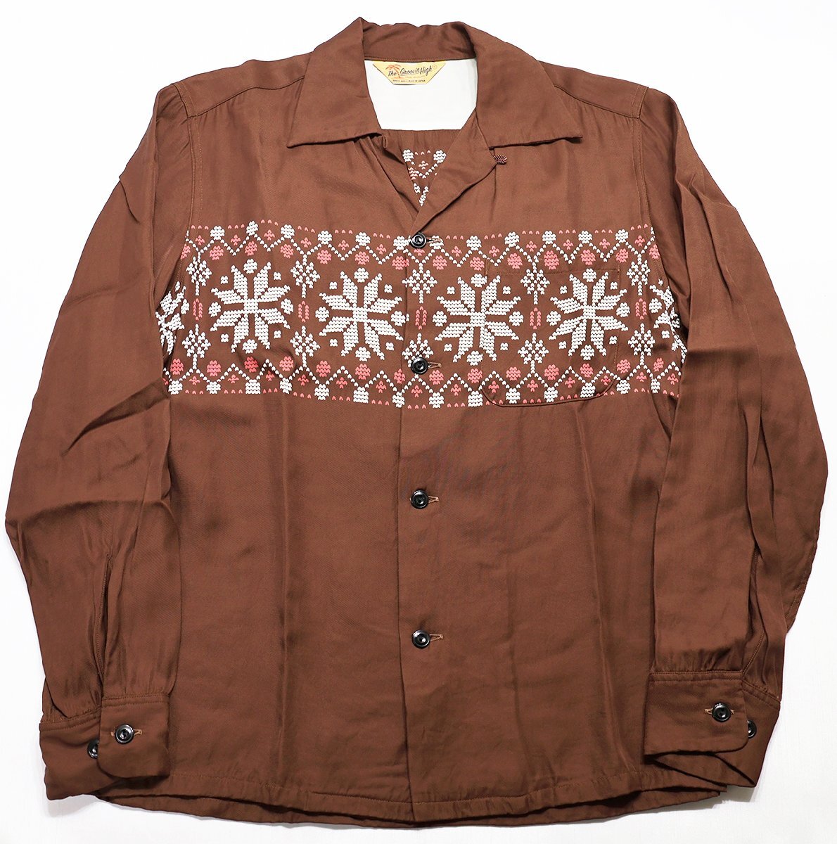 The Groovin High (グルービンハイ) 1940s Town Craft Style Rayon Shirts / レーヨンシャツ “Snow Pattern” 美品 ブラウン size S_画像1