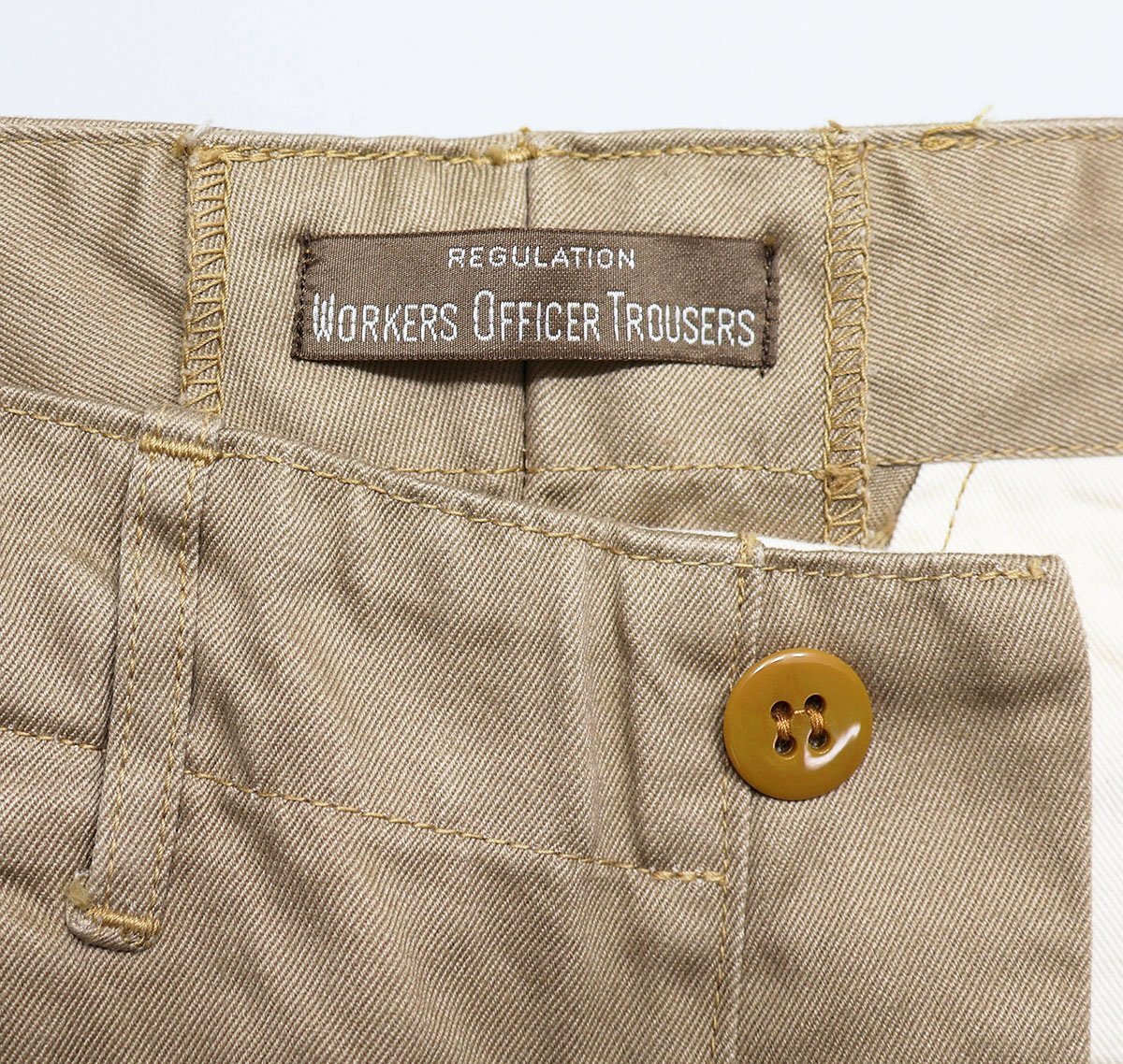 Workers K&T H MFG Co (ワーカーズ) Officer Trousers Standard Fit Type 2 / オフィサートラウザー タイプ2 未使用品 Beige Chino w34_画像7