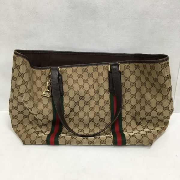 O118 GUCCI グッチ GGキャンバス トートバッグ 139260 486628 チャーム付き ハンドバック 縦約17cm×横約33cm×マチ約16cm S2-1051353_画像2