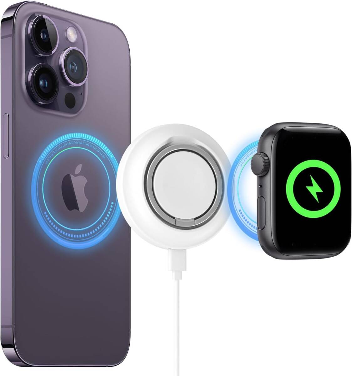 【3-in-1急速充電・2台同時充電】iPhone, Apple Watch, AirPods用Mag-Safe充電器 Qi認証 15W出力 TypeC端子 短絡保護