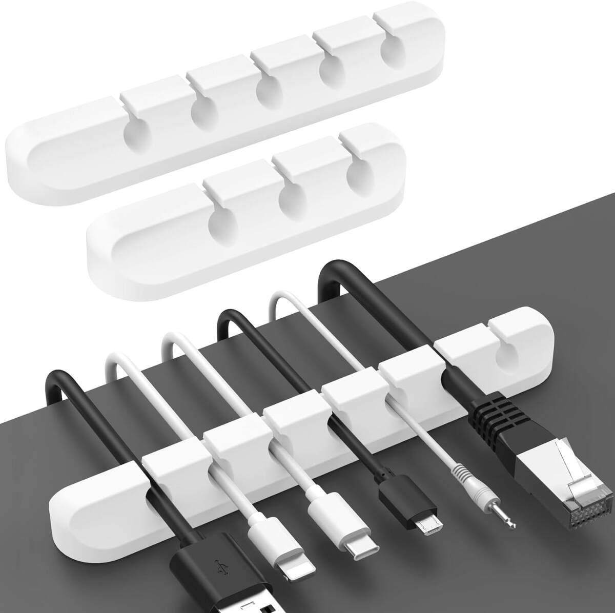 AhaStyle ケーブルクリップ、2パック コードホルダー ケーブルオーガナイザー デスクトップ整理用 USBケーブル 5, 7-スロット ホワイト_画像1