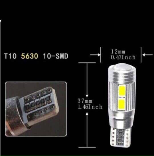 T10 LED 10連 ポジション球 スモールライト キャンセラー内蔵 プロジェクターレンズ搭載 ホワイト 2個セット_画像2