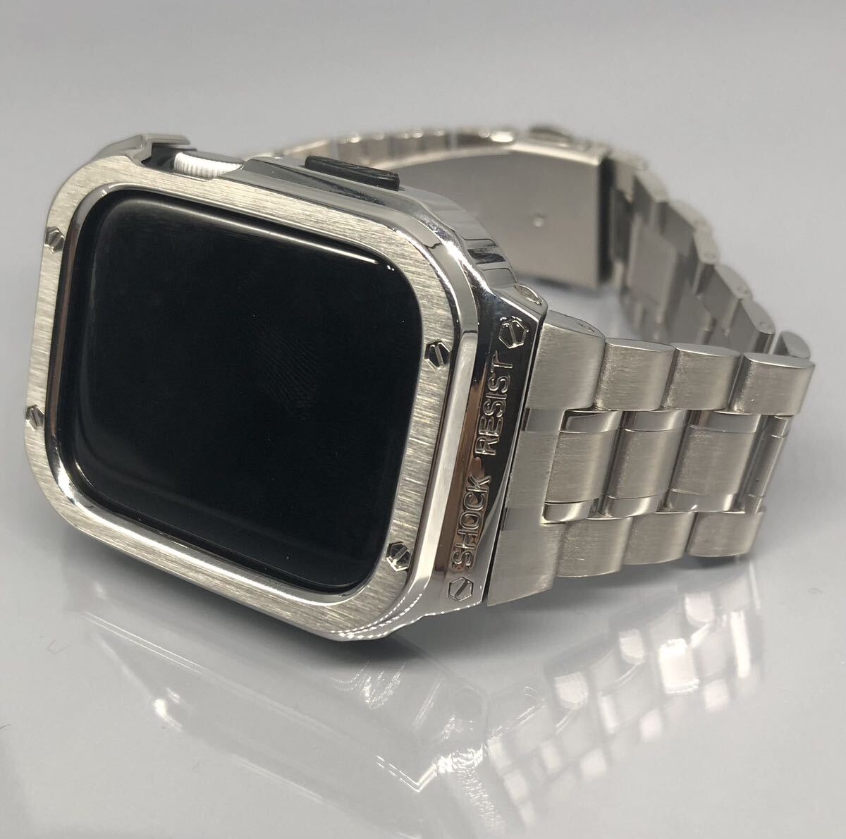 GimelZayin シルバー★アップルウォッチバンド ステンレス カバー　Apple Watch ケース 44mm 45mm メンズ　レディース