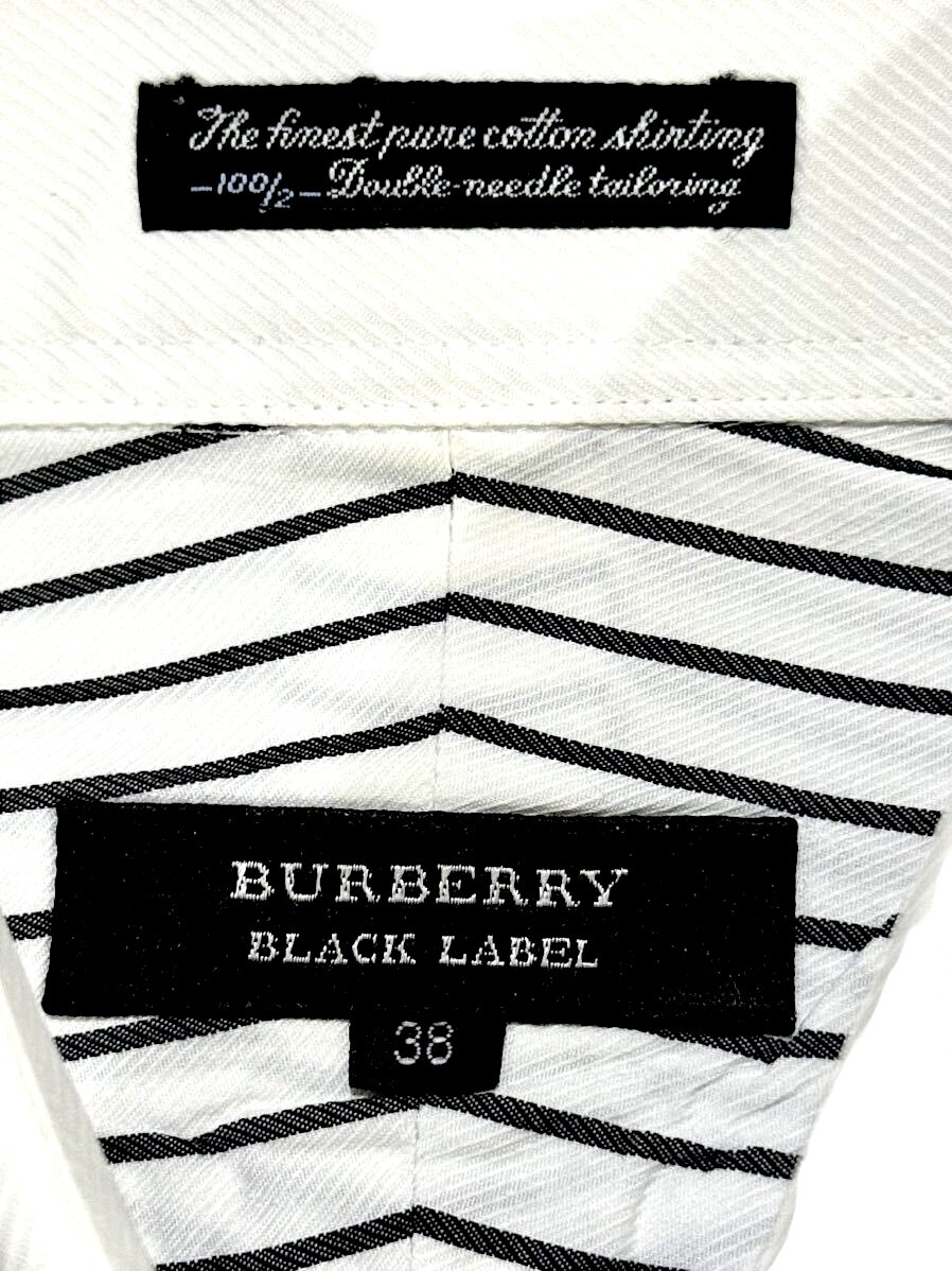 ◆送料無料！★美品＋高級クリーニング！◆BURBERRY,バーバリーブラックレーベル 長袖シャツ 白 M相当*白&紺ストライプ柄★綺麗でオシャレ