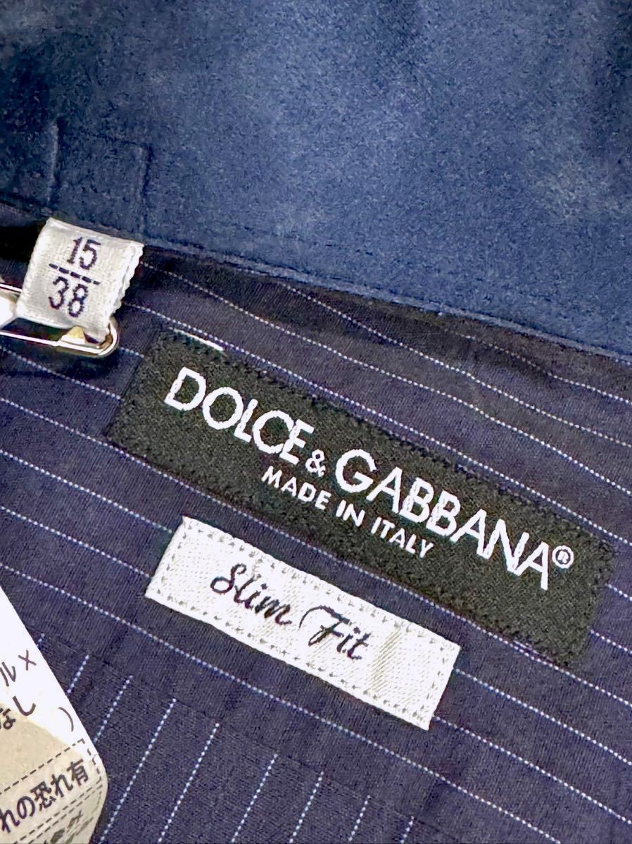 ◆送料無料！◆定価5.8万★美品+クリーニング！◆DOLCE&GABBANA,ドルチェ＆ガッバーナ★シルク20%長袖シャツ 紺 M相当★セクシーでオシャレ