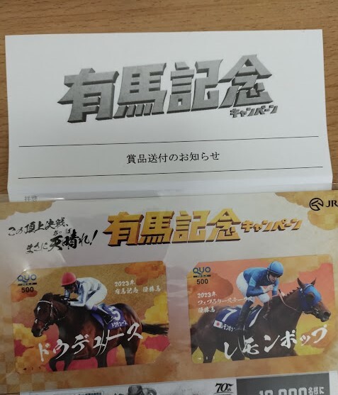JRA 有馬記念キャンペーン ドウデュース レモンポップ　QUOカード 500円×2枚 _画像2