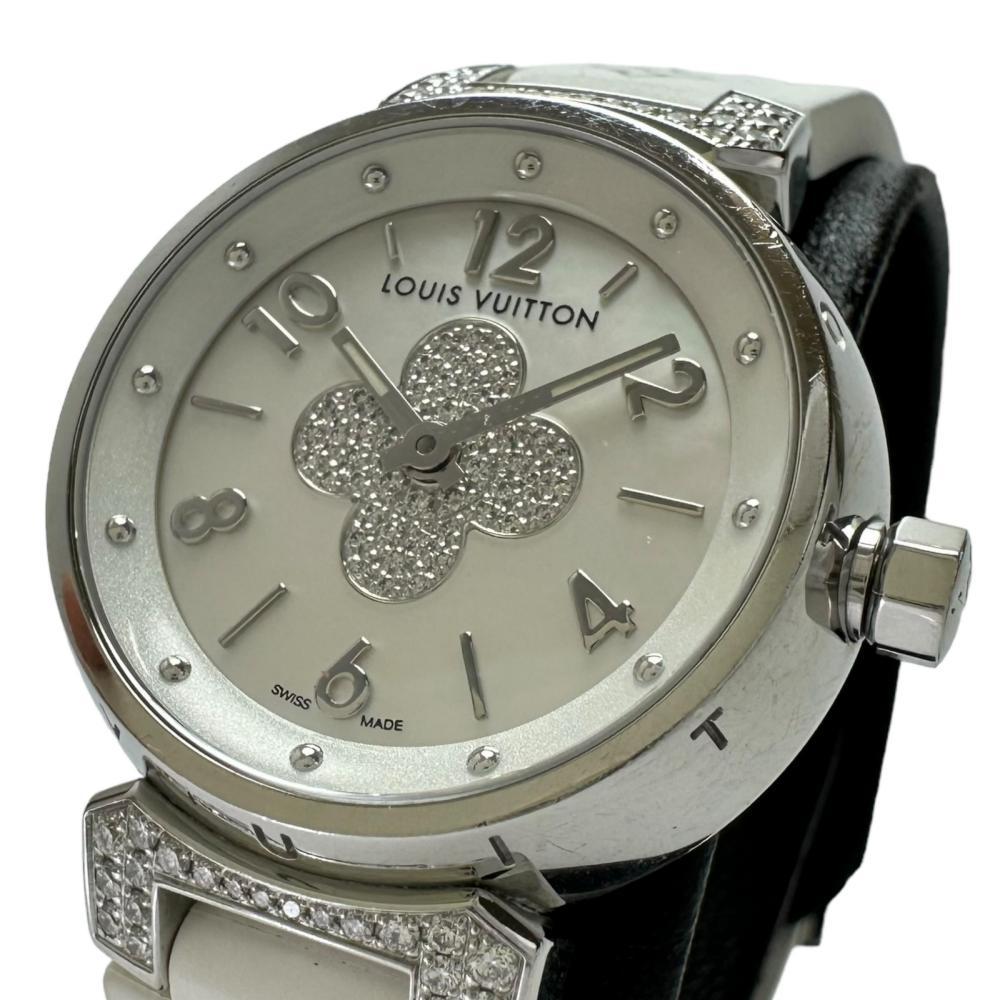 LOUIS VUITTON ... ...  бриллиантовый ...  наручные часы   нержавеющая сталь / shell / резина   кварцевый    серебристый / белый   женский 
