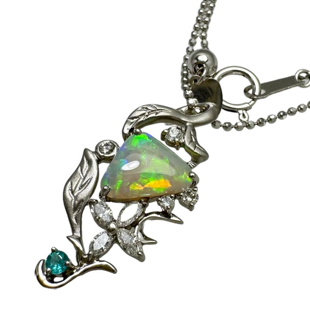 割引発見 ダイヤモンド 1.38ct オパール 計0.33ct レディース 45cm 7.5g Pt900プラチナ/K18WGホワイトゴールド ネックレス 0.05ct 青石 オパール