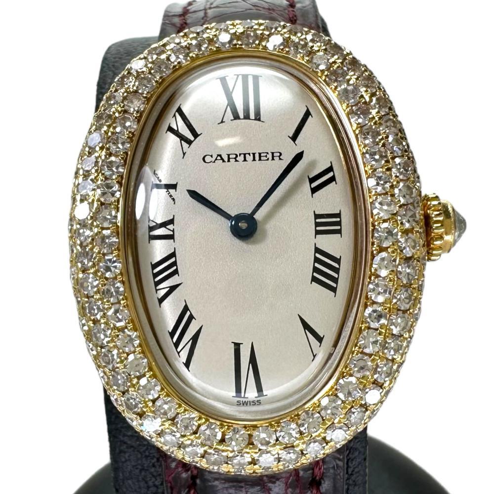 CARTIER алый .a-ru/ Baignoire оправа & заводная головка часов бриллиант WB500431 гарантия / с гарантией наручные часы K18YG кварц женский 