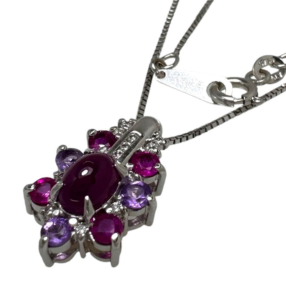 50%OFF 計0.28ct アメジスト 1.25/計0.57ct ルビー ダイヤモンド レディース 41cm 6.4g K18WGホワイトゴールド ネックレス 計0.13ct ルビー