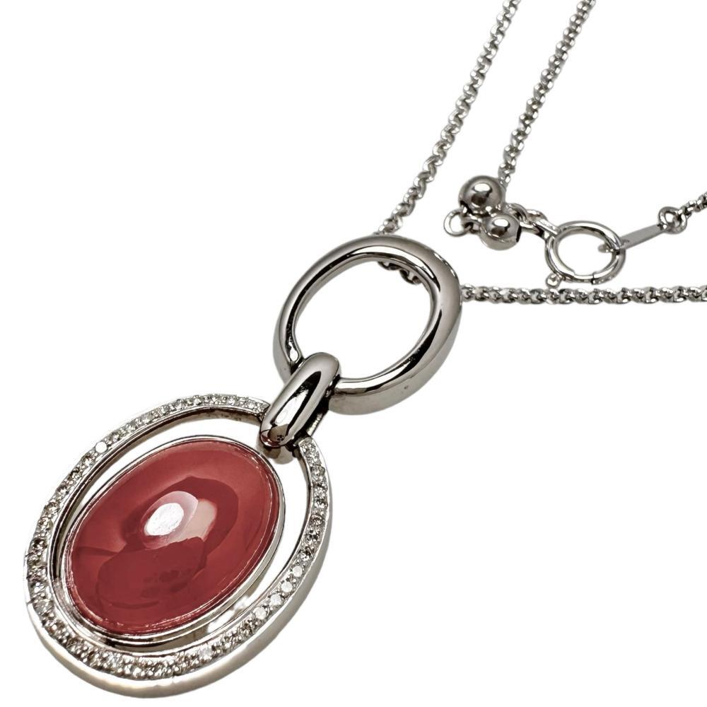通販生活 ファッション K18WGホワイトゴールド ネックレス 0.20ct ダイヤモンド計 7.85ct ロードクロサイト 11.0g レディース 51cm ホワイトゴールド