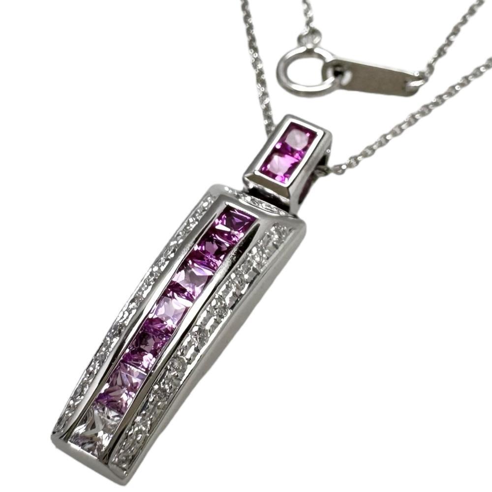 経典 ネックレス 0.18ct ダイヤモンド計 0.93ct グラデーションカラーサファイア K18WGホワイトゴールド レディース 41cm 5.5g サファイア