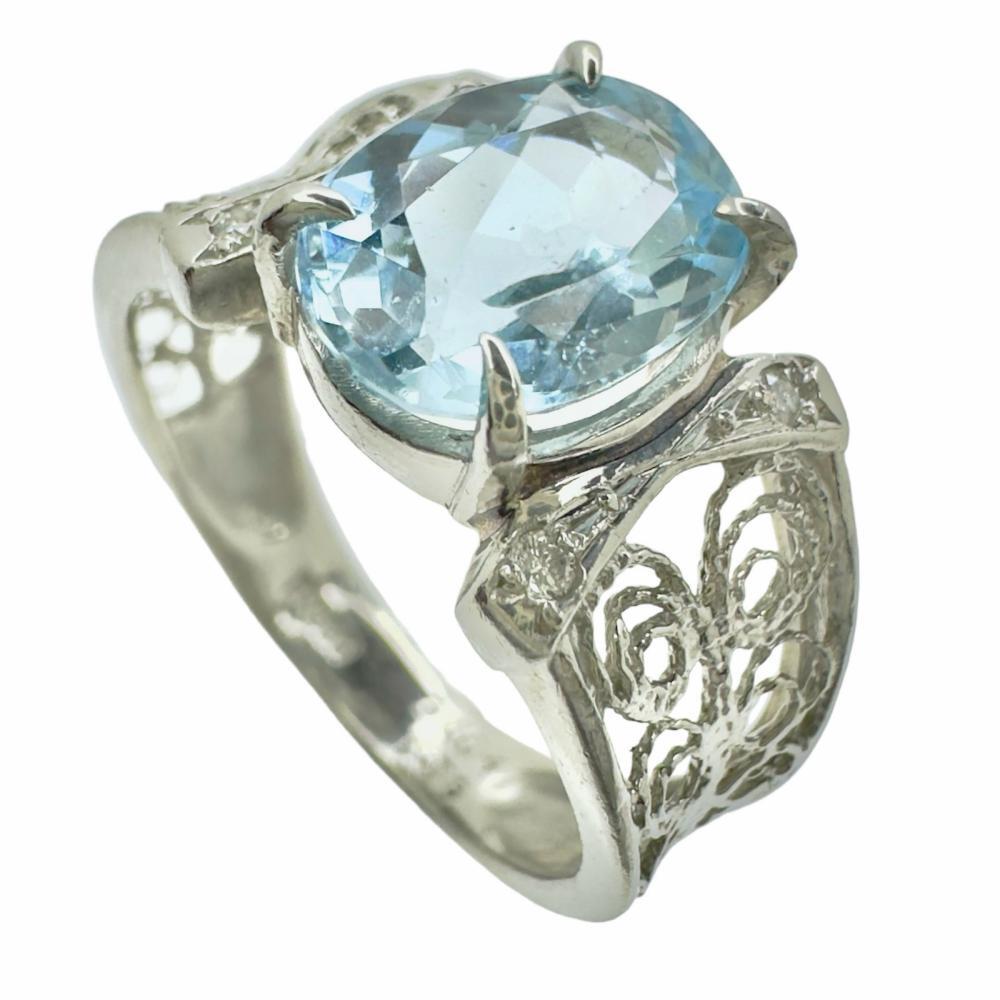 センスのいい お歳暮 計0.04ct ダイヤモンド 1.93ct アクアマリン 13号 リング・指輪 レディース 5.2g Pt900プラチナ アクアマリン