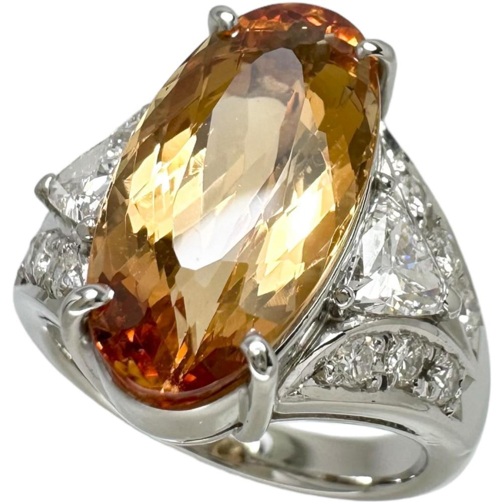 海外から輸入 0.86ct ダイヤモンド計 7.01ct インペリアルトパーズ 11号 リング・指輪 レディース 12.1g Pt900プラチナ トパーズ