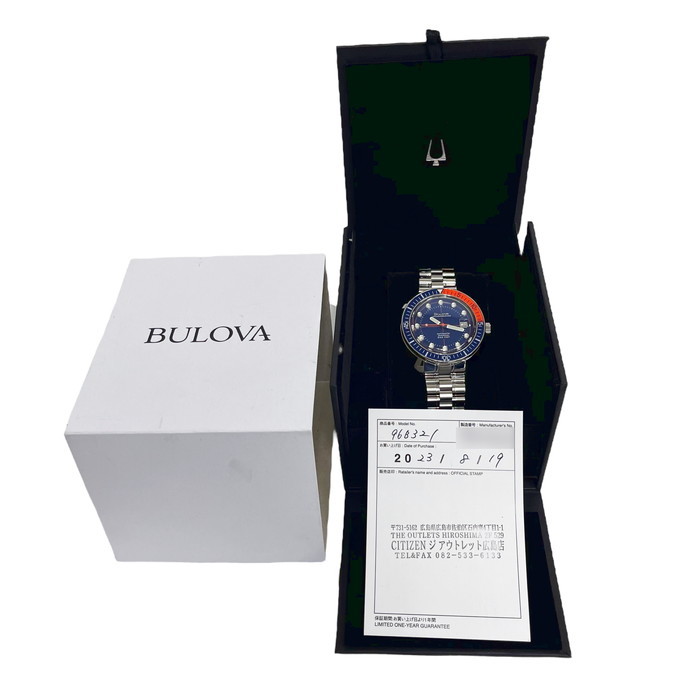 96B321 BULOVA/ブローバ デビルダイバー 腕時計 ステンレススチール 自動巻き/オートマ 紺/オレンジ メンズ_画像9