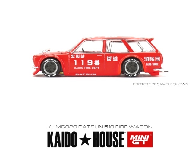 即決！ KAIDO★HOUSE x トゥルースケール ミニGT 1/64 ダットサン KAIDO 510 ワゴン FIRE V1 消防団 右ハンドル 新品・未開封品の画像3