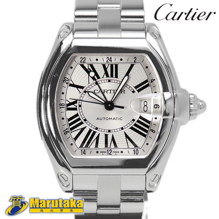  free shipping Cartier Roadster GMT W62032X6 Cartier men's self-winding watch silver wristwatch watch excellent article pawnshop circle height 24k5