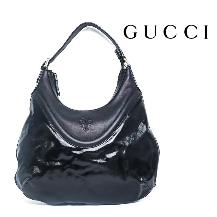 【1円/良品】グッチ GUCCI ヒステリア レディース ショルダーバッグ レザー エナメル ブラック ワンショルダー 262903 ブラック 超軽量_画像1