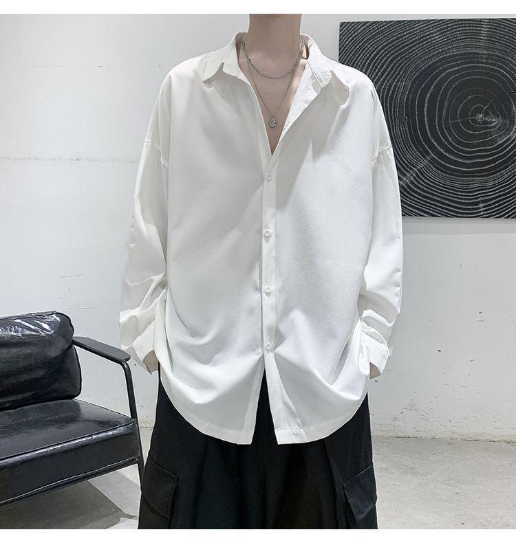 メンズ シャツ 長袖 涼しい オーバーサイズ サテン 白 シャツ 韓国 2XL かっこいい クール キレイ オシャレ ブラック ダボダボ シンプル 0_画像6