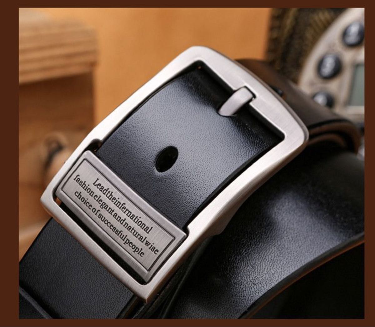 本革 ベルト メンズ ビジネス カジュアル バックル 2way デザイン 長さ調整可能 115 cm 幅3.8 cm シルバー