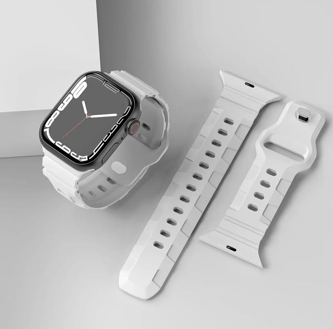 Apple Watch用 タフネス  アウトドアストリート系 T型ステンレスフック バンド ベルト 高品質シリコン ホワイト