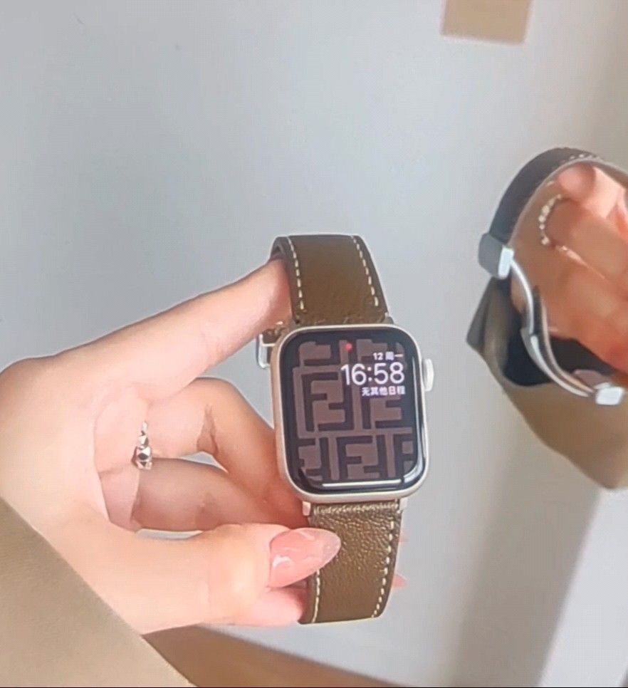 Apple Watch用  最新デザイン 磁気マグネット式バックル バンド ベルト 本革レザー 簡単装着 ブラウン