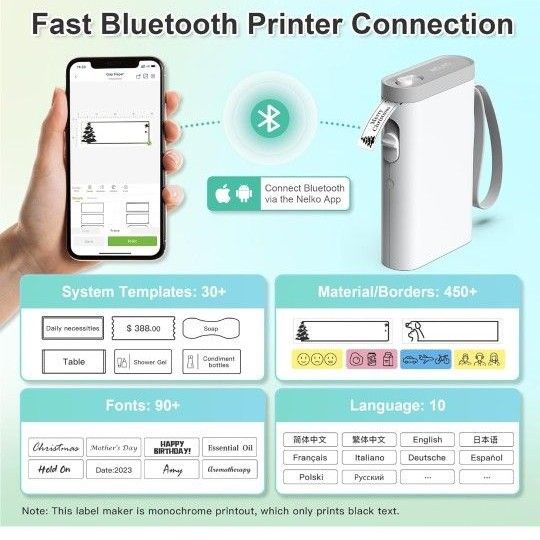 ラベルプリンター ラベルライター Bluetooth接続多機能 感熱小型充電式 ホワイト