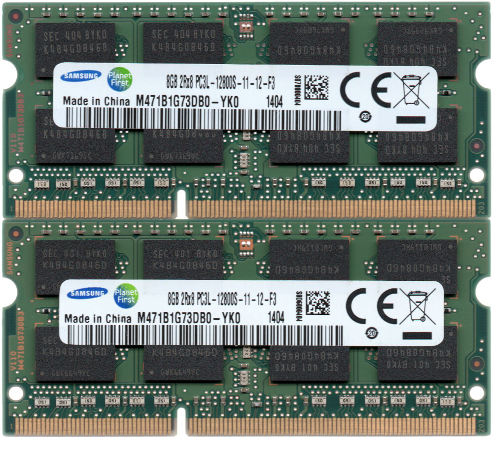 【DDR3 8GBx2枚 合計16GB ノートPC用】＜動作確認済＞SAMSUNG 低電圧 1.35V DDR3L-1600 (PC3L-12800S) M471B1G73DB0-YK0 2枚【中古】H113