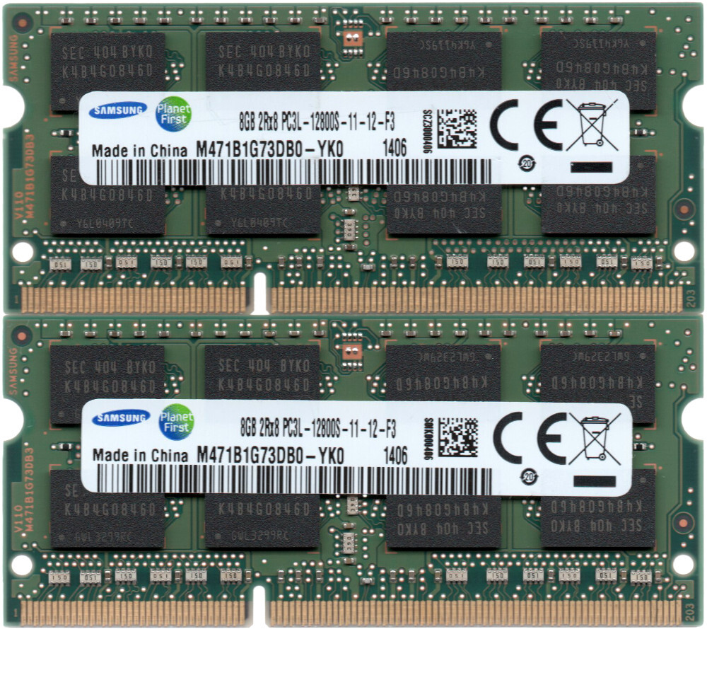 【DDR3 8GBx2枚 合計16GB ノートPC用】＜動作確認済＞SAMSUNG 低電圧 1.35V DDR3L-1600 (PC3L-12800S) M471B1G73DB0-YK0 2枚【中古】H114