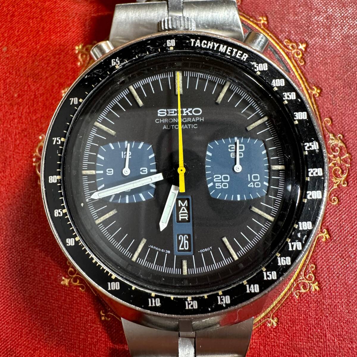 【OH済】SEIKO クロノグラフ★6138-0040 セイコー ブルヘッド 青★自動巻き メンズ腕時計 ビンテージ アンティーク★希少な黒馬！★942_画像2