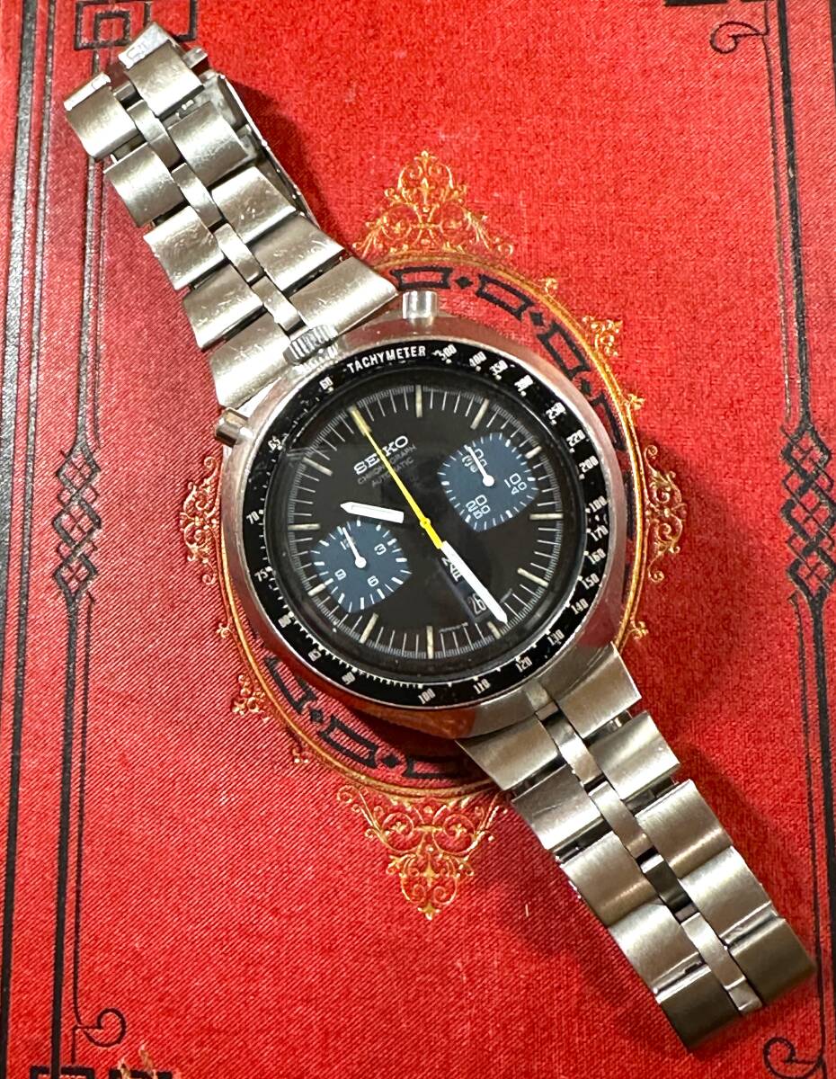 【OH済】SEIKO クロノグラフ★6138-0040 セイコー ブルヘッド 青★自動巻き メンズ腕時計 ビンテージ アンティーク★希少な黒馬！★942_画像4