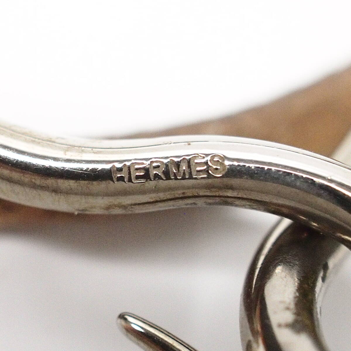 CK-48 エルメス 2連 ブレスレット ジャンボ チョーカー レザー 紐 ブラウン シルバ―金具 箱 付き HERMES_画像5