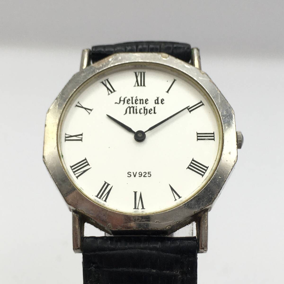 ○F12-116 Helene de Michel/ヘレンミッシェル 2針 メンズ クォーツ 腕時計 レザーベルト 裏蓋『シルバー925』記載 _画像3