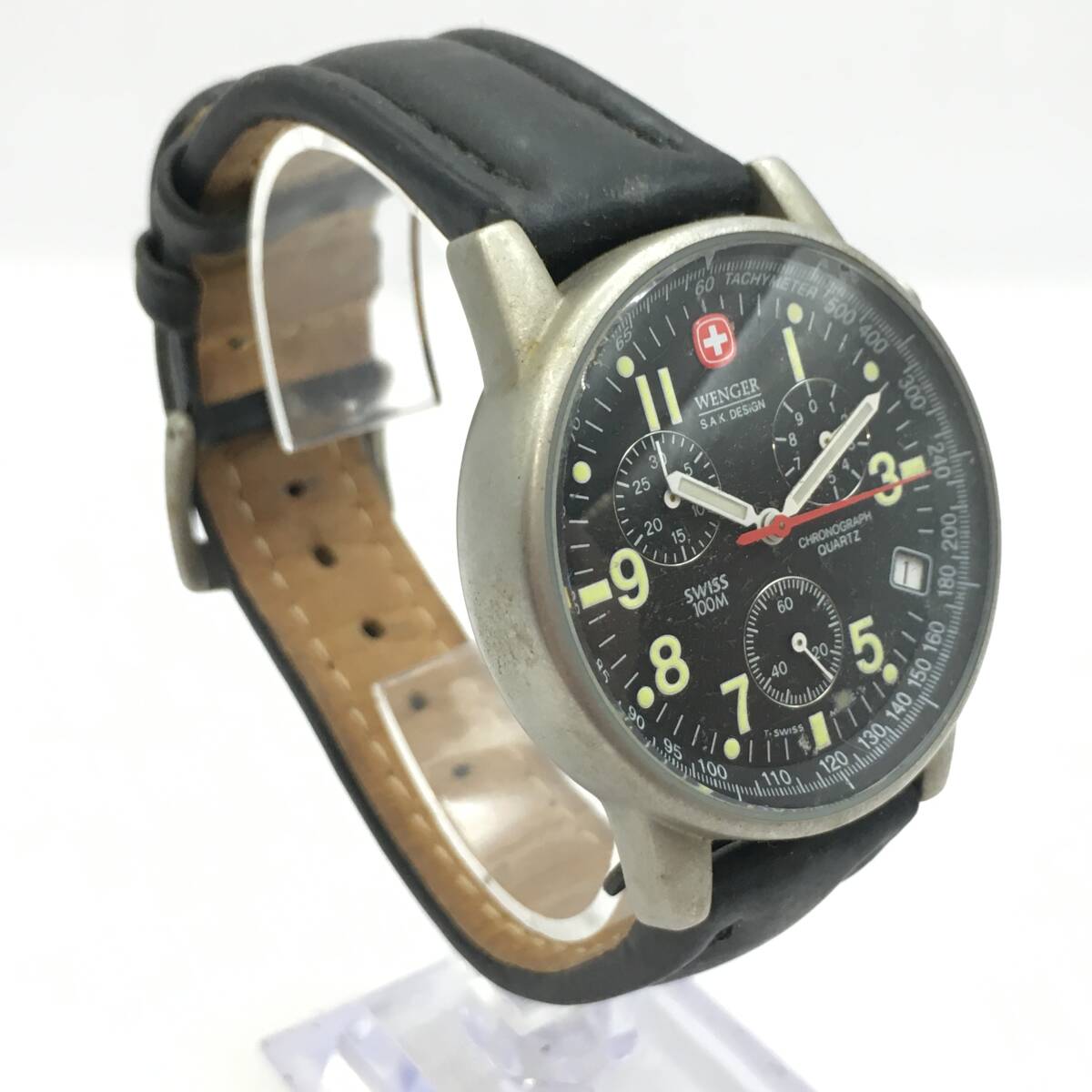 ○F12-26 WENGER/ウェンガー 3針 Date デイト メンズ クォーツ 腕時計 レザーベルト 536.0765 _画像2